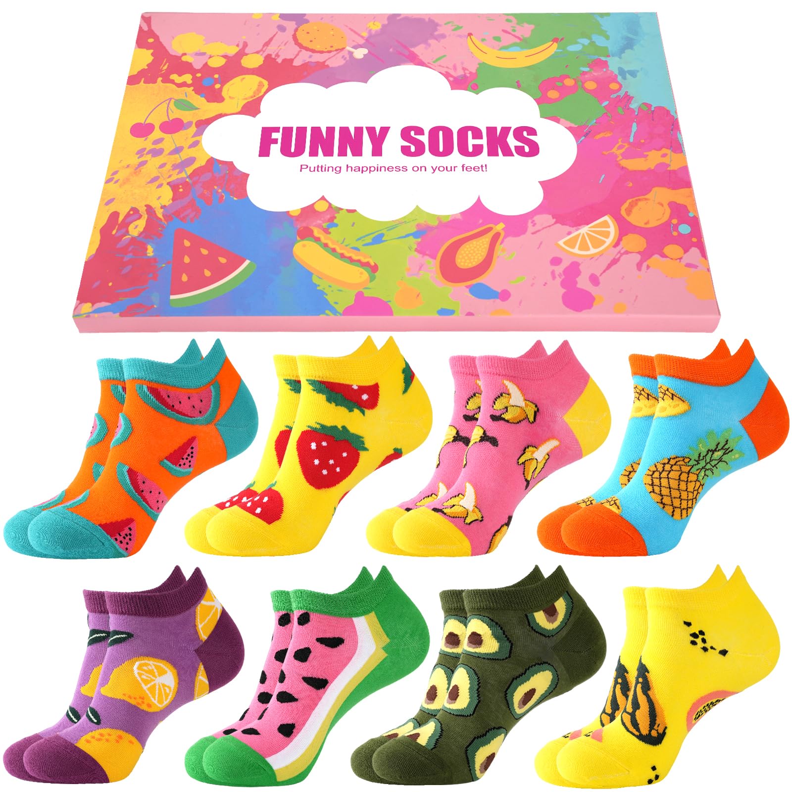 Effeet Lustige Sneaker Socken Damen Mädchen 31-42, 8 Paar Baumwolle Bunte Kurze Socken, Muttertag Geschenk Kleine Geschenke für Frauen Mama