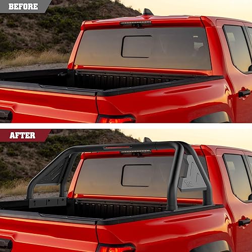 Miniatura 6 de TAC T1 Barra enrollable deportiva compatible con Jeep Gladiator 2020-2024, acero al carbono, negro, con luz de freno (incluye placa de montaje de