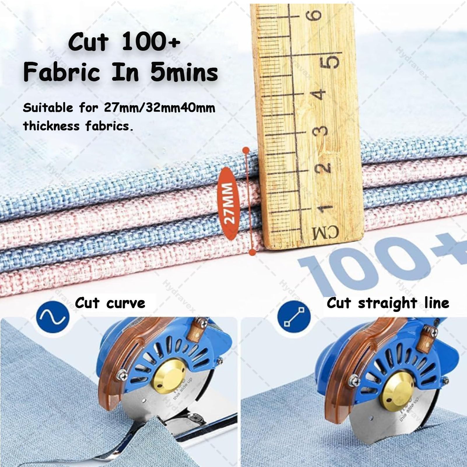 Taglierina per tessuti senza fili, velocità regolabile, rotativa elettrica per panno con 2 batterie, fibra tagliata, cotone, seta, pelle, tappeti, 110 mm