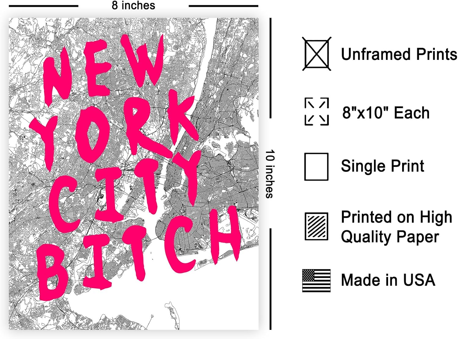 Poster Master New York City Bitch Poster - New York Print - NYC Illustration - Typography Design - Modern Art - Great Bedroom or Living Room Decor - 8x10 UNFRAMED Wall Decor