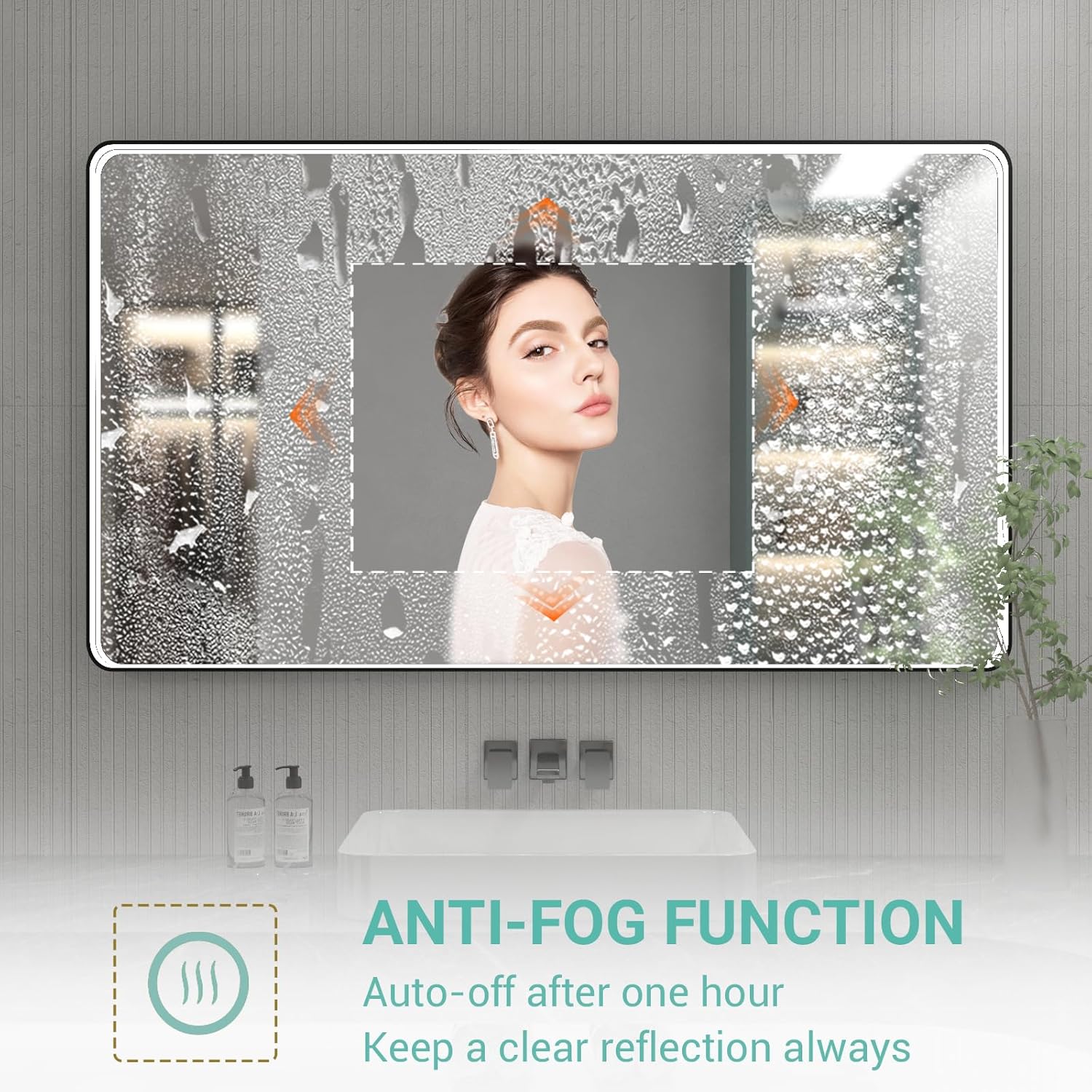 55x32 Inch LED Bathroom Mirror with Lights, Black Metal Framed LED Mirror for Bathroom, 3 Colors and Stepless Dimmable Wall Mounted Lighted Bathroom Vanity Mirror, Anti-Fog, Memory