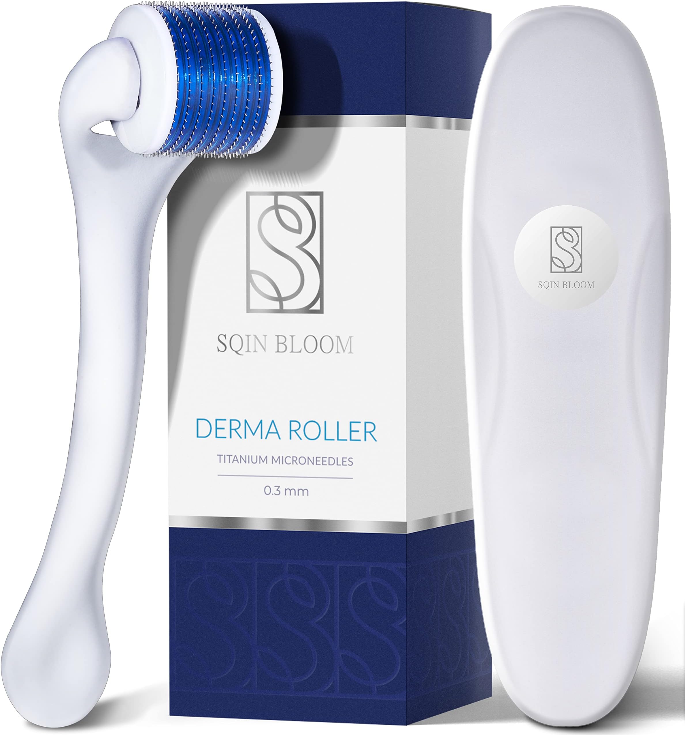 Derma Roller - Microneedling Kit with 540 Titanium 0.3 mm Micro Needle. Dermaroller for Face, Hair, Beard - Elegant Storage Case Included