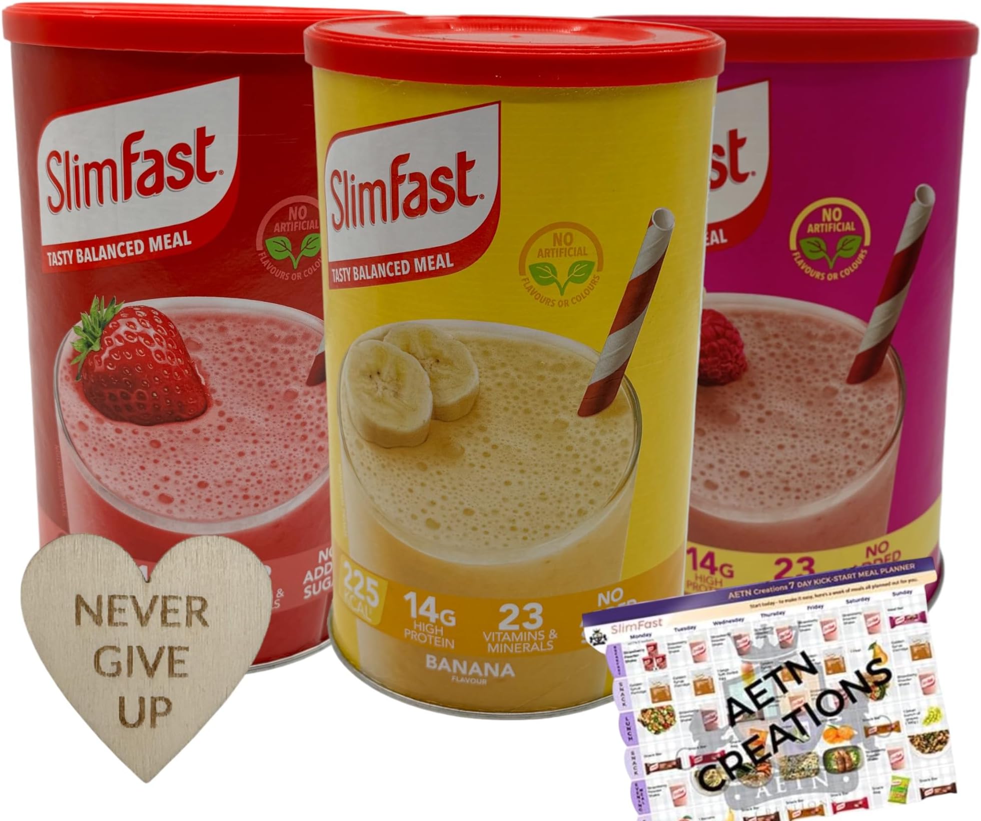 AETN CreationsSlim Fast Meal Replacement Bundle Strawberry, Banana, Raspberry & White Chocolate Meal Shake Powder 584g 16 Servings | High in Protein and Fibre
