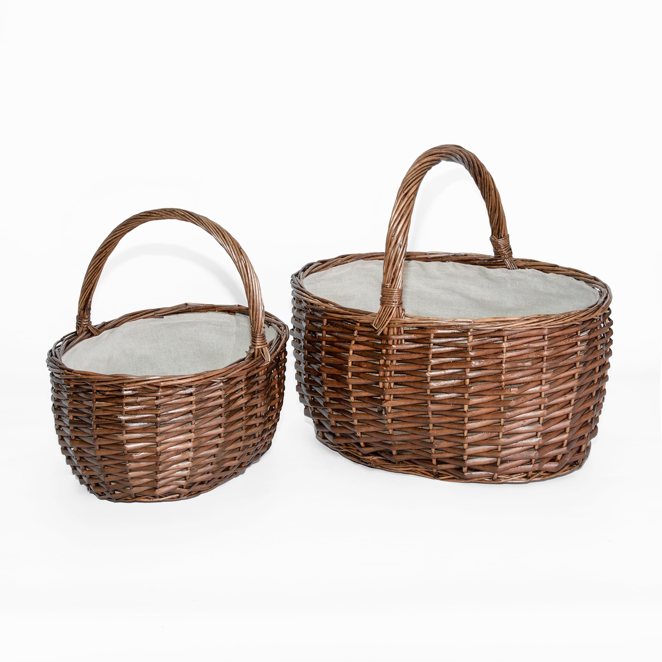 Wickerfield Set of 2 Wicker Picnic Shopping Basket with Handle and Liner