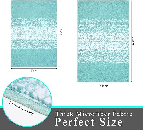 Miniatura 2 de Vaukki Juego de 2 alfombras de baño suaves de lujo, antideslizantes, lavables, de felpa, de microfibra, peludas, absorbentes, a rayas, para bañera,