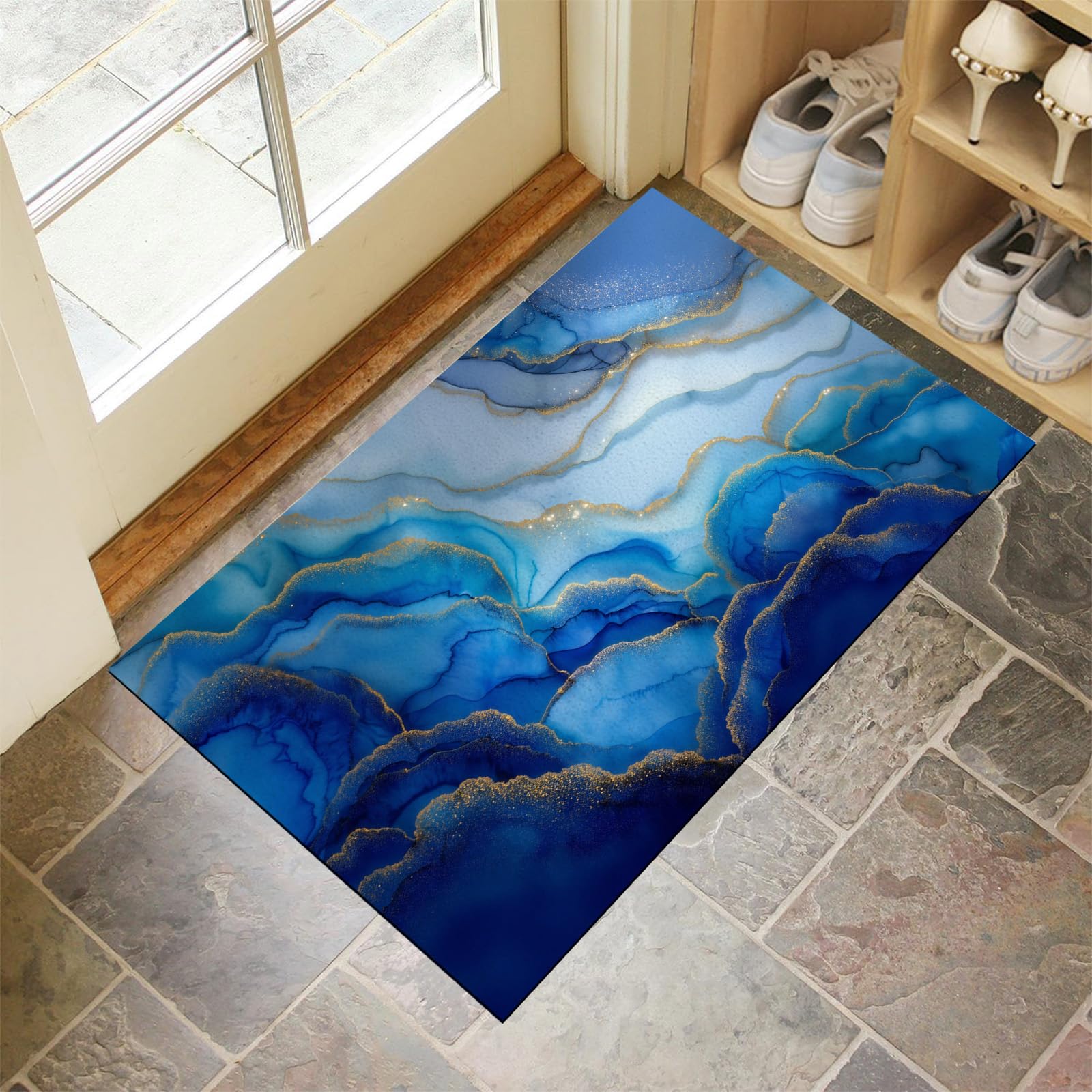Paillasson d'intérieur antidérapant bleu foncé 50x80 pour porte arrière
