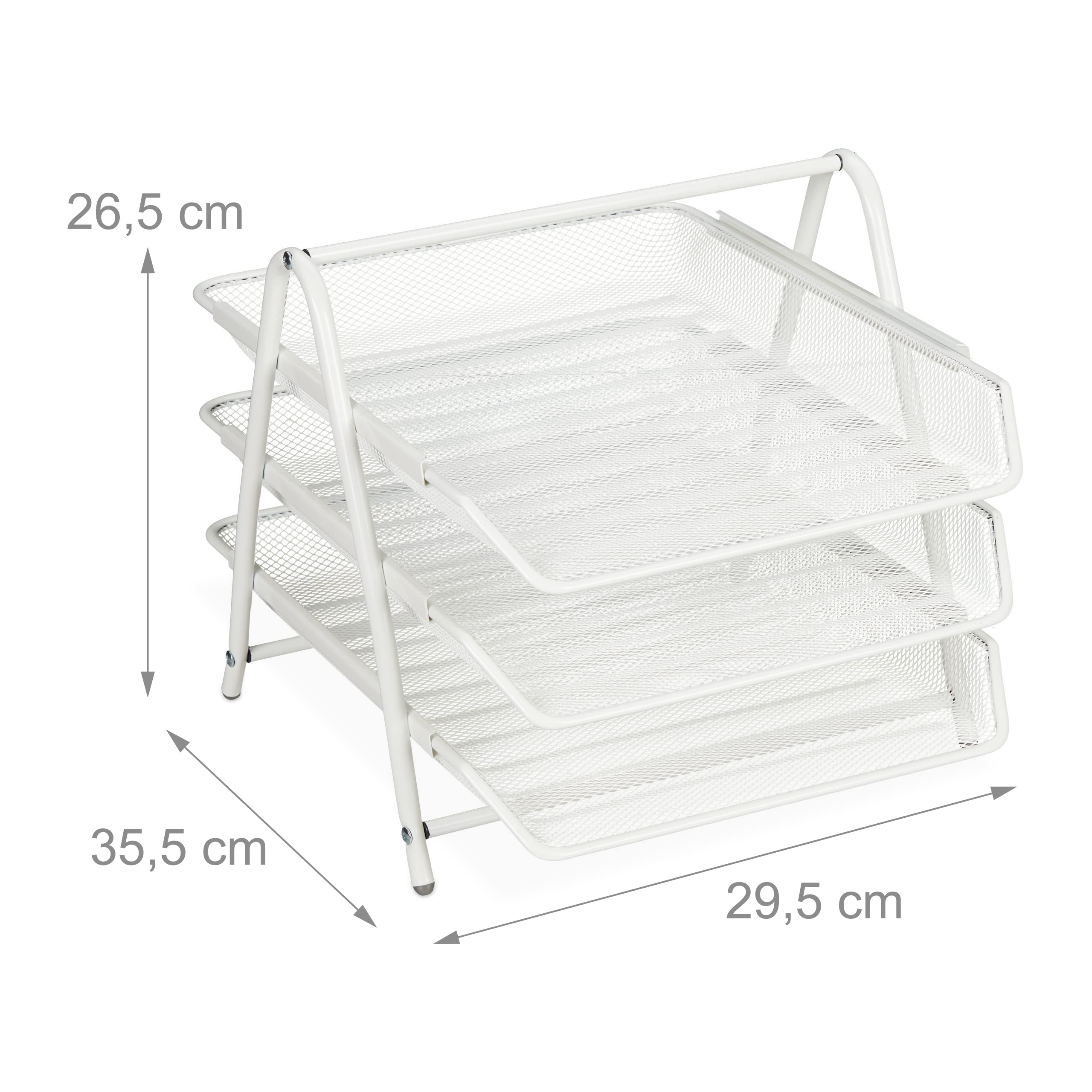 Relaxdays Organizador Oficina 3 Niveles, Bandeja Documentos Metal, Soportepara Papel A4, 26,5x29,5x35,5 cm, Blanco