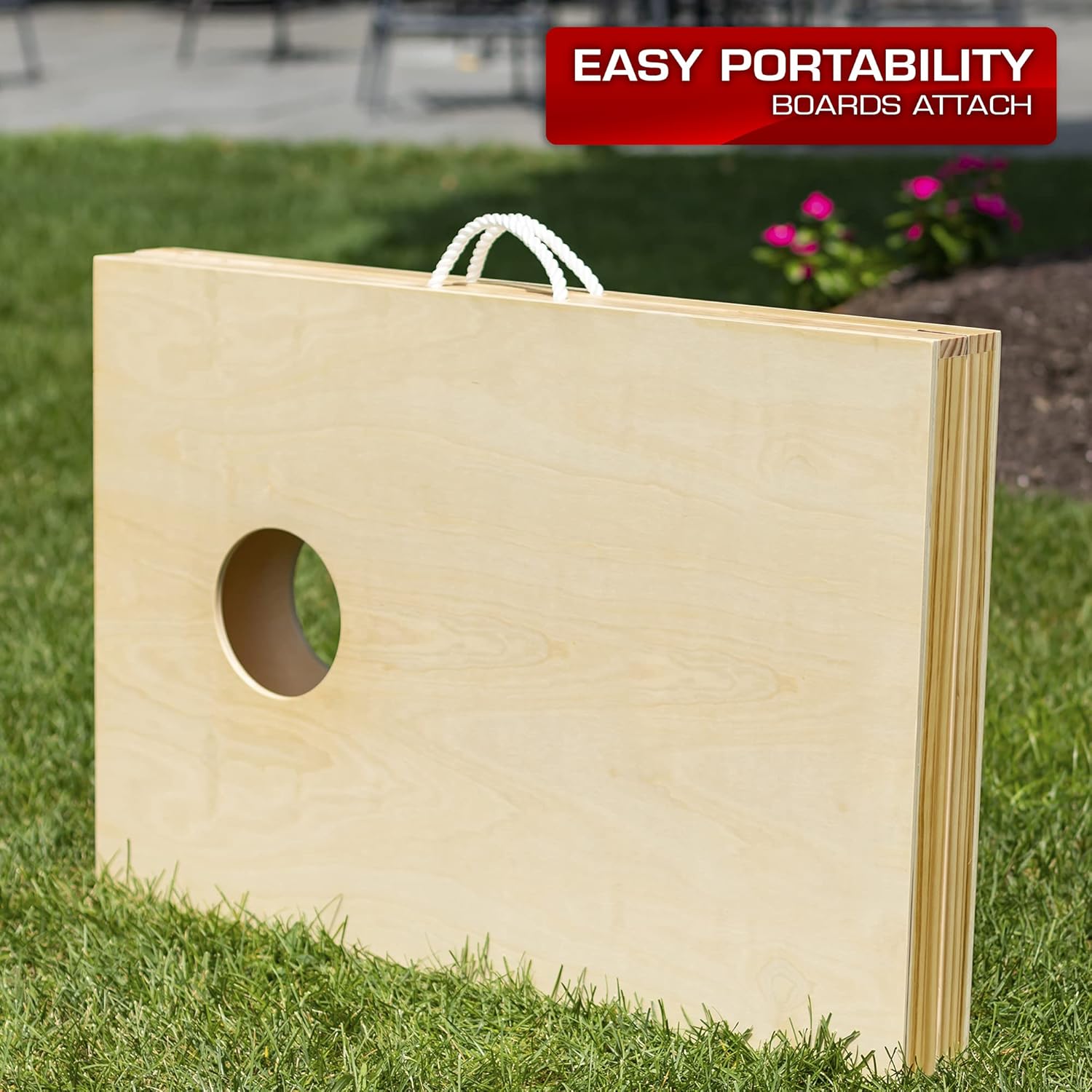 Backyard Champs Wood Cornhole Sets - Bean Bag Toss with 2 Cornhole Boards and 8 Bean Bags'
