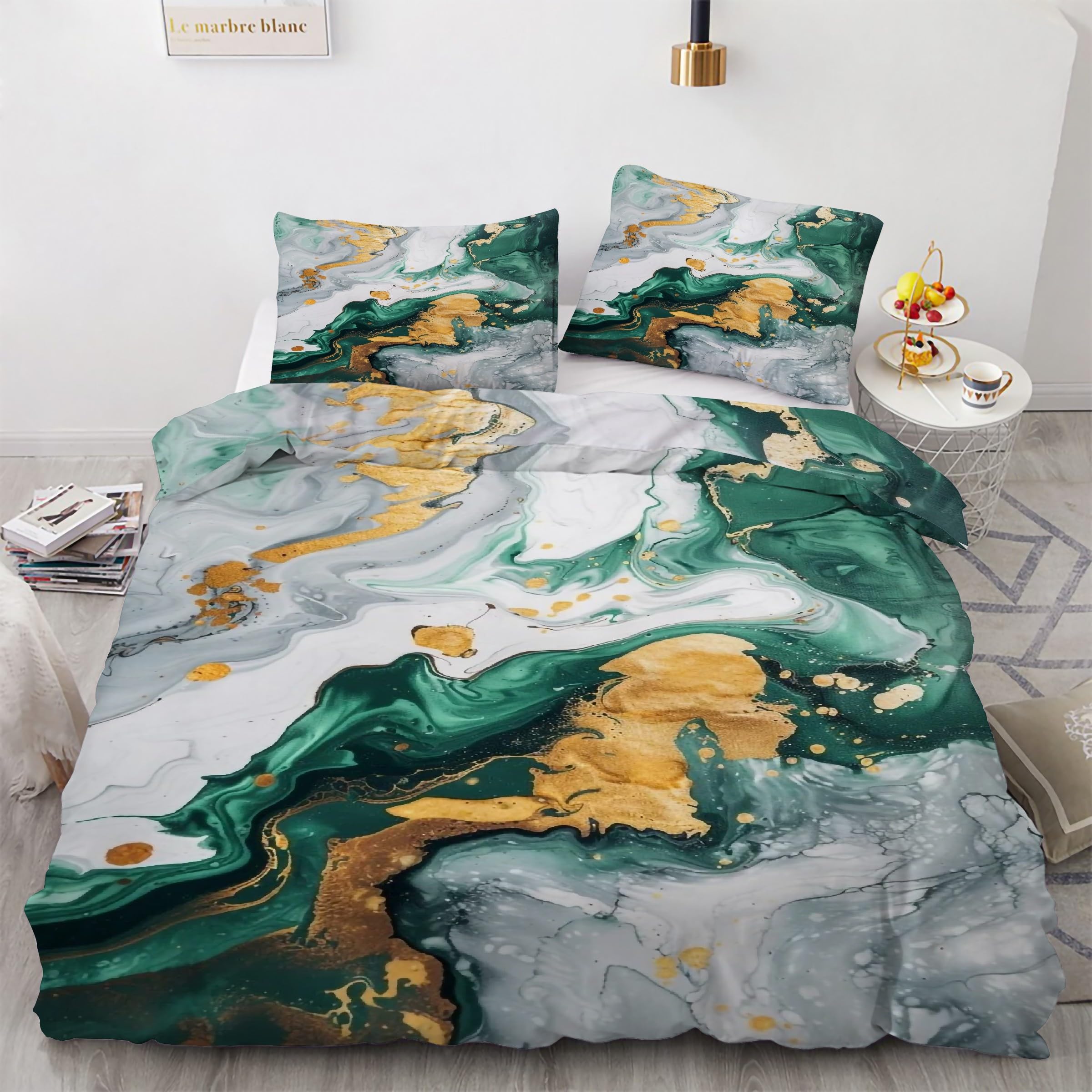 Housse de couette 160x200 texture marbre ensemble de literie 3 pièces avec fermeture éclair