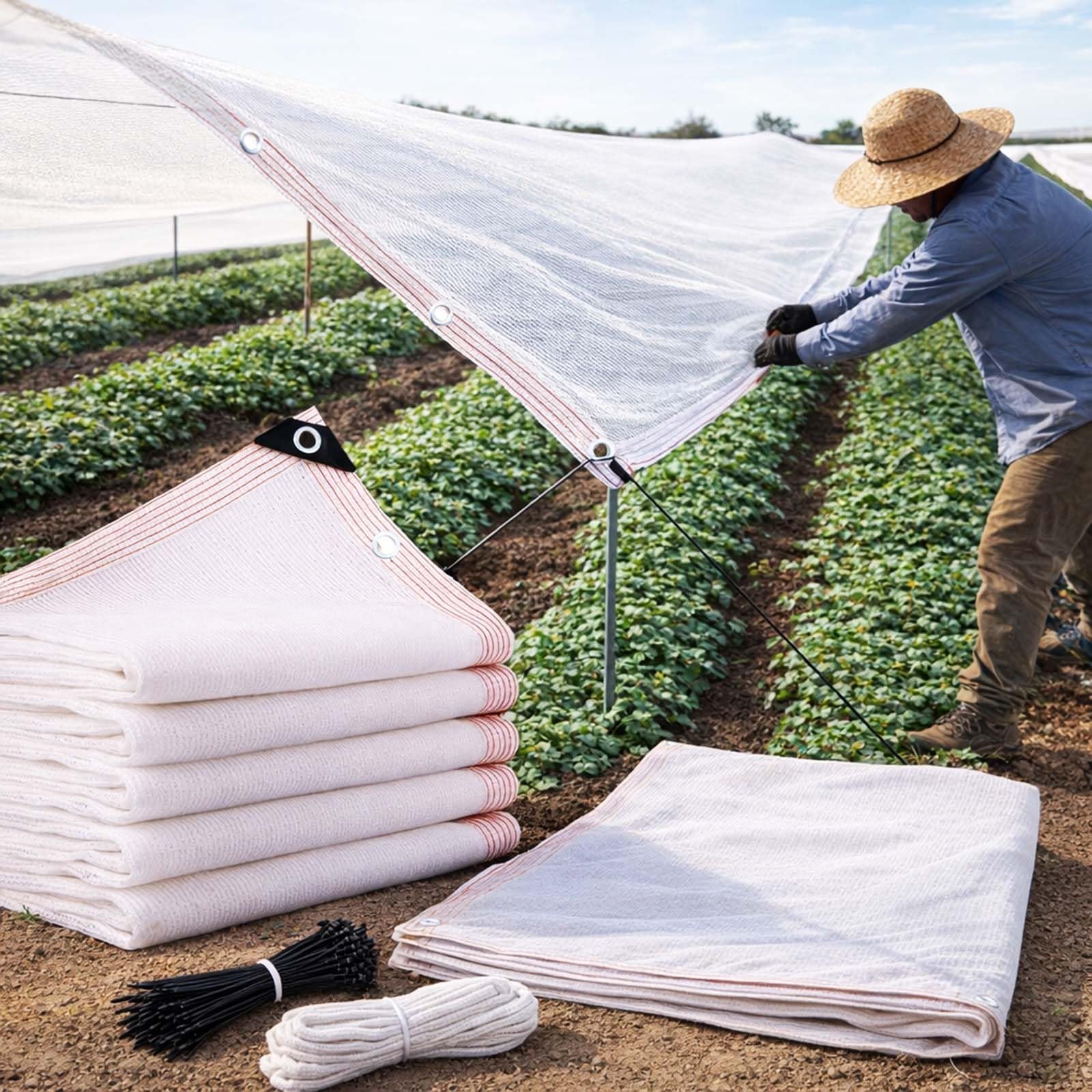 Red solar de jardín 50 % blanca, lona de malla resistente a los rayos UV de 26 x 66 pies con ojales para invernadero, patio, toldo, cubierta transpirable para plantas y