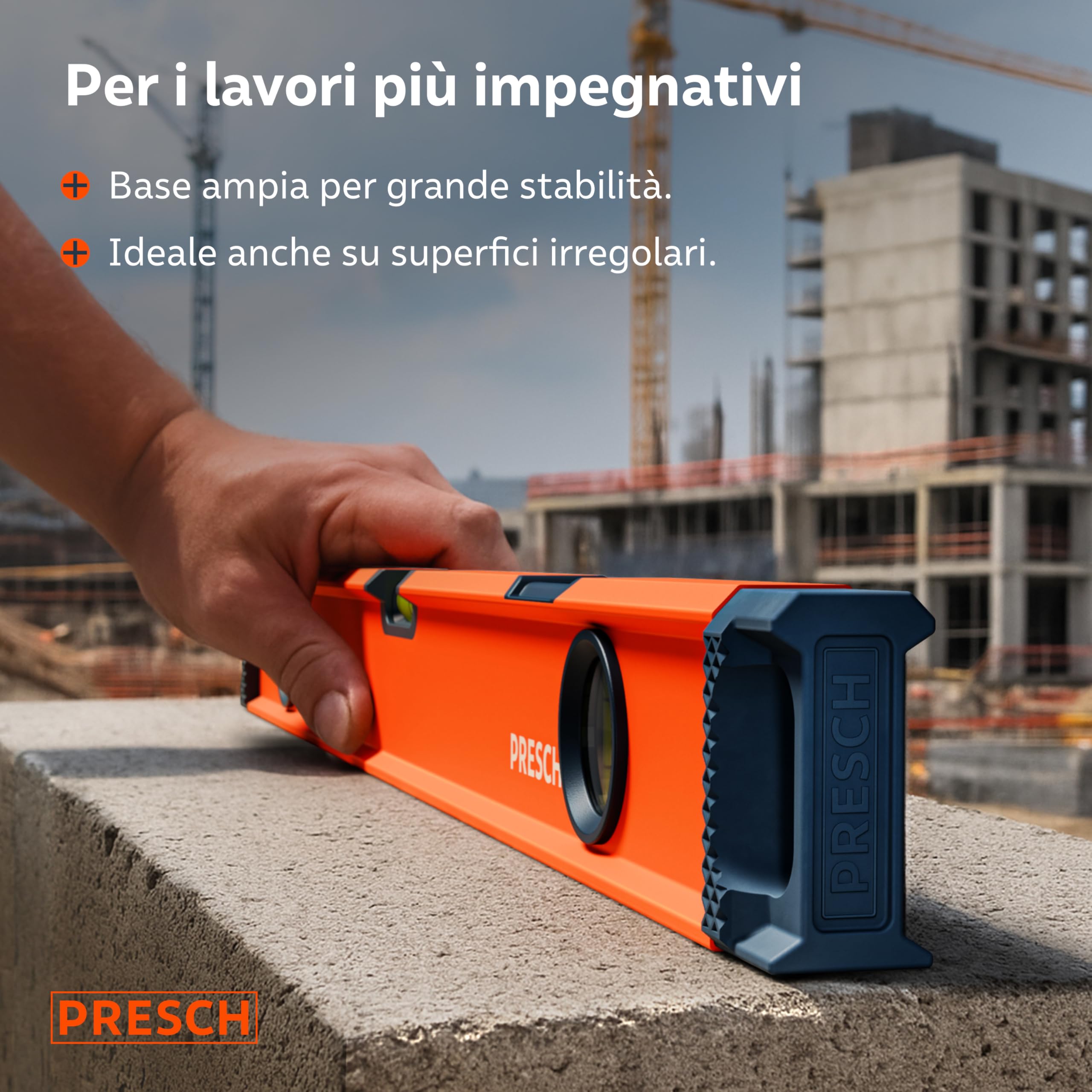 Presch Livella a bolla 60cm - Fiala infrangibile con pendenza 2% - Finestra di lettura verticale - Tappi antiscivolo innovativi - Superficie di misura precisa