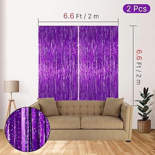 Vista 100 de PartyWoo Cortinas de flecos de aluminio plateadas, 2 serpentinas plateadas de 3.3 x 6.6 pies, telón de fondo con flecos, fondo de oropel, cortina