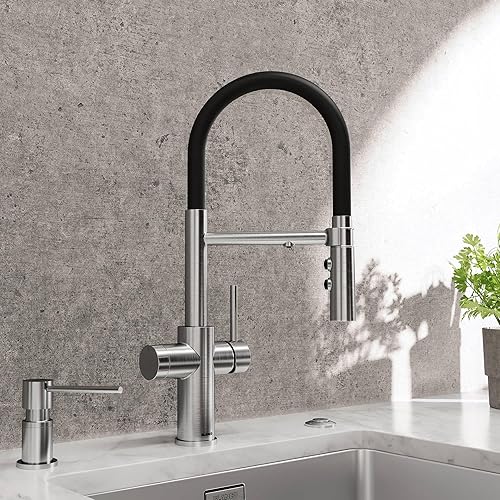 Vista 2 de Blanco 442991 CATRIS Flexo Filter Semi-Pro Pull-Down Grifo de cocina de arco alto 1.5 GPM - Acero PVD