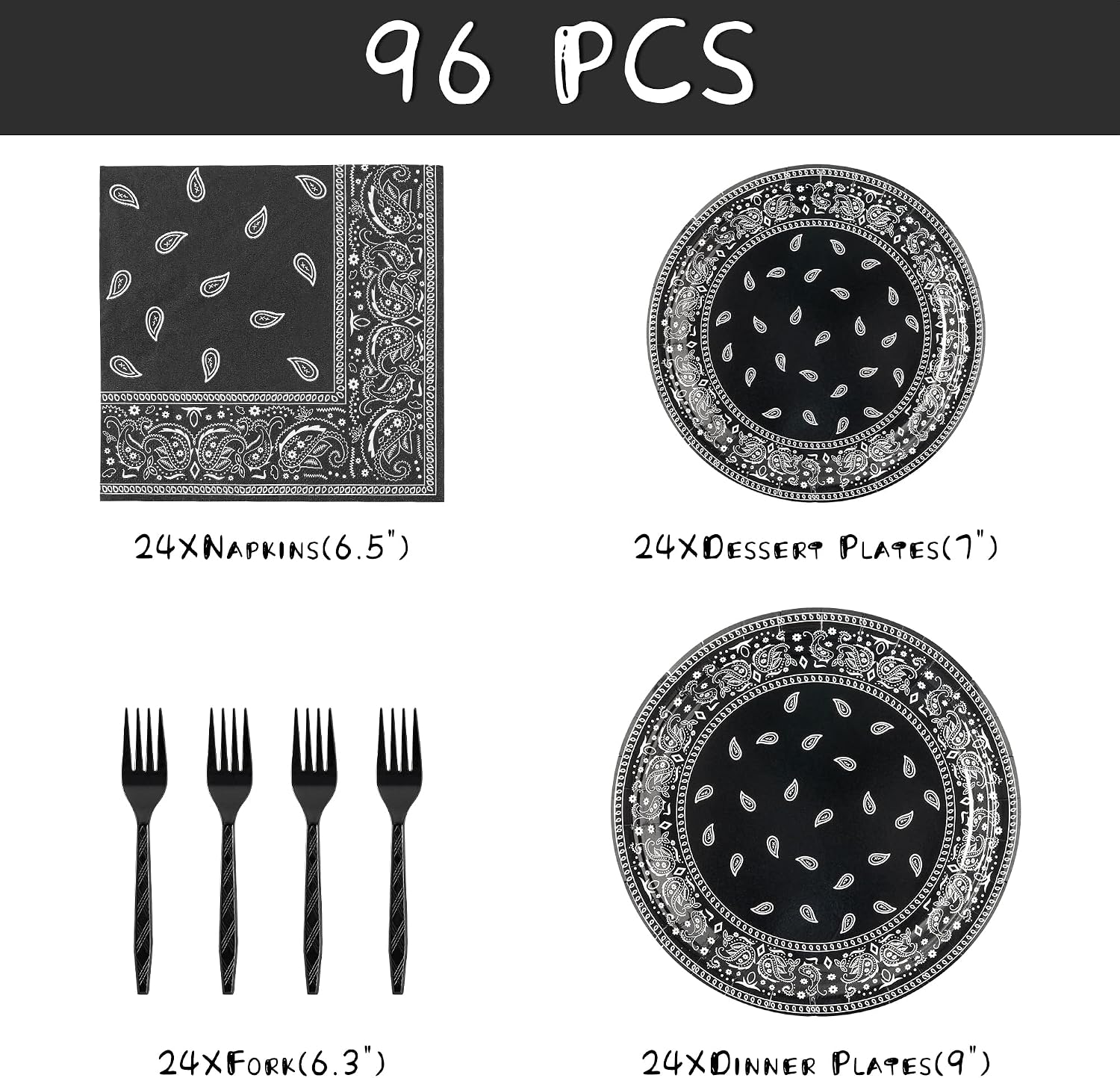 K1tpde 96PCS Cholo Bandana Party Tableware Set, Gangsta Theme Paper Plates, Western Cowboy Birthday Decorations Included Disposable Dinnerware Paper Napkins Forks, Cholo Bnadana Western Party Supplies