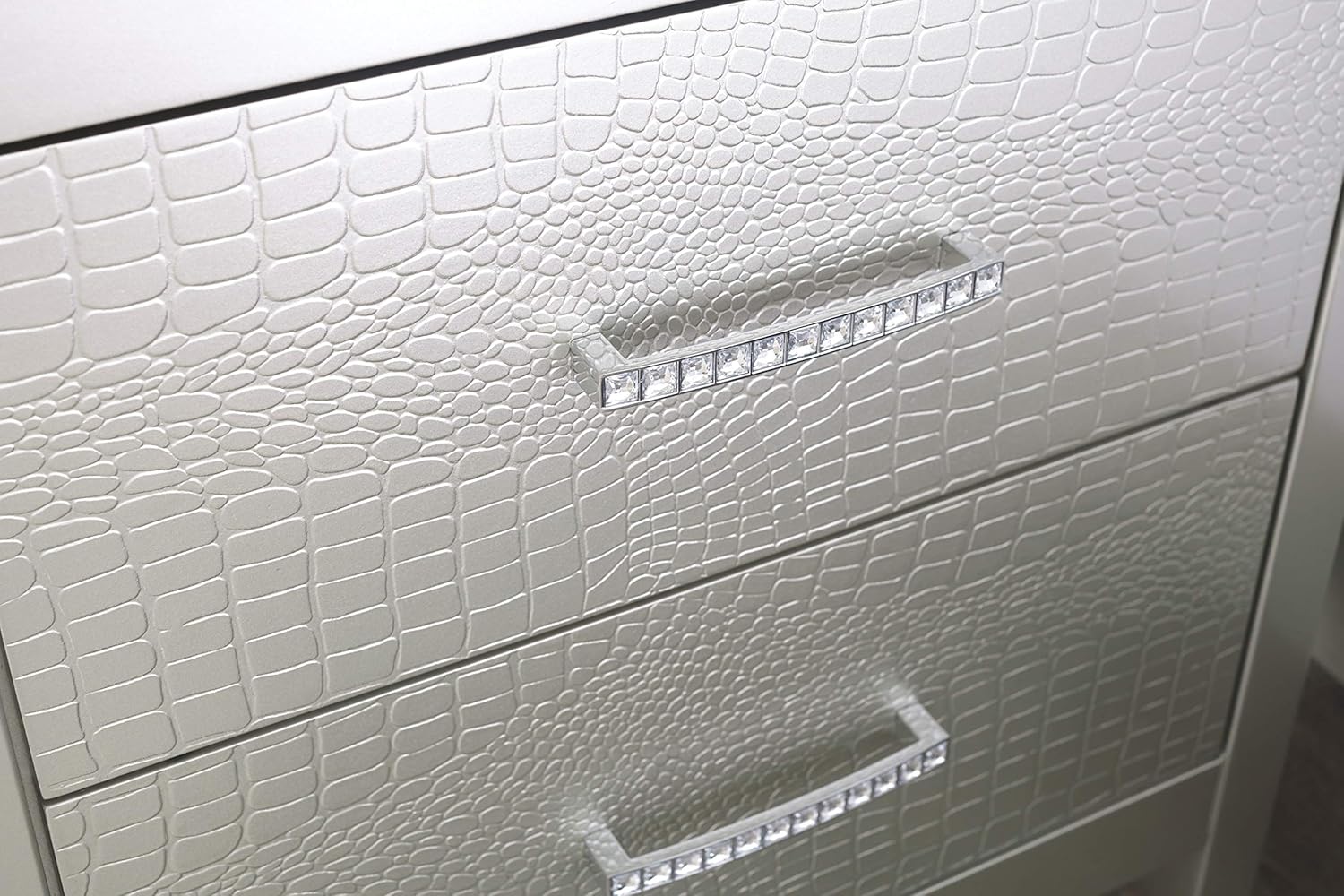 Glam Silver 2-Drawer Nightstand with Faux Shagreen Fronts