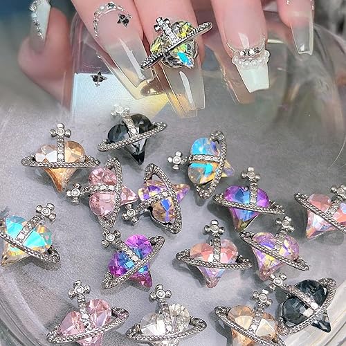 Miniatura 3 de 9 piezas de joyería de aleación para arte de uñas, diseño de diamante de corazón de amor, joyas de diamantes de cristal de amor, accesorios de