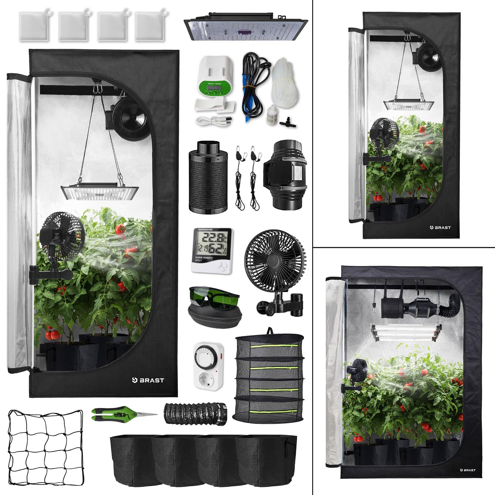 BRAST Growzelt GrowBox | Komplettset inkl. Sonderzubehör | viele Größen | 60x60x140-120x60x180cm | Vollspektrum LED Technologie | Belüftungs- & Bewässerungssystem | licht & wasserdicht | 60x60x140cm