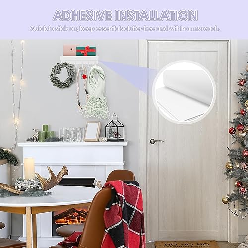 Miniatura 4 de VIS'V Soporte para llaves de pared, soporte adhesivo compacto para llaves con bandeja, 6 ganchos, 2 opciones de montaje, color blanco