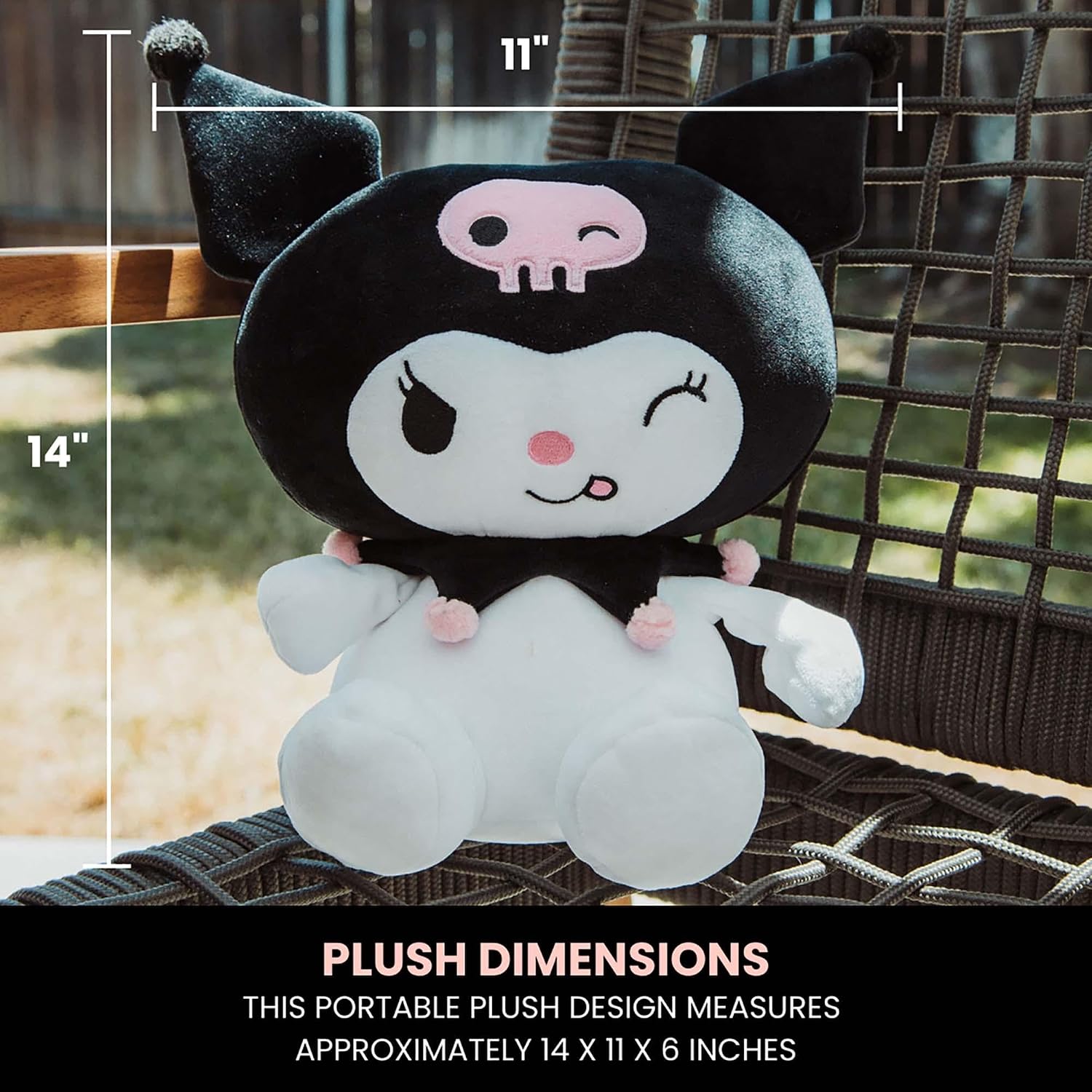Surreal Entertainment Sanrio Kuromi Adult Reversible Neck Roll Pillow and Plush| Travel Essentials for Extra Comfort Support in Airplanes, Cars
