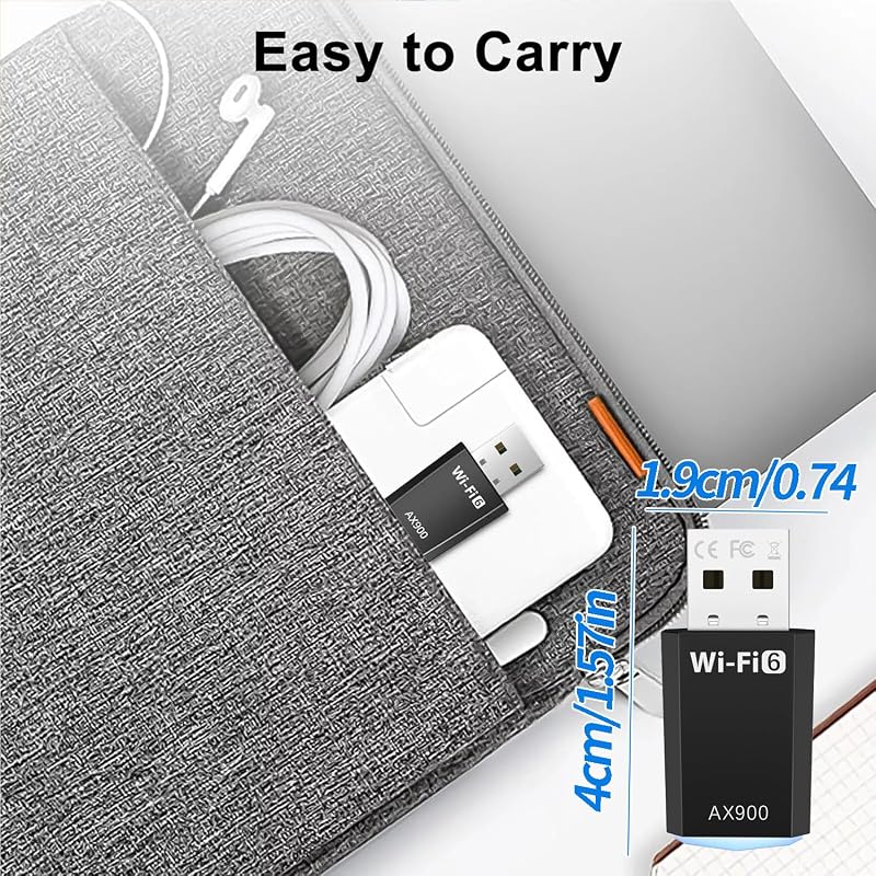 XIEANDKONG USB WiFi Adapter 900Mbps - Dual Band 2.4G/5.8G WiFi6 Vezeték Nélküli Hálózati Stick Win11/10/7 Rendszerekhez, USB 3.0