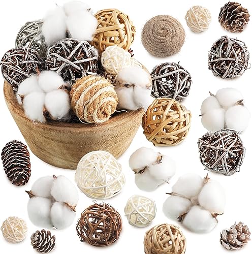 25 bolas decorativas de mimbre de primavera para rellenar cuencos, jarrón, centro de mesa, decoración para decoración de mesa del hogar, estilo