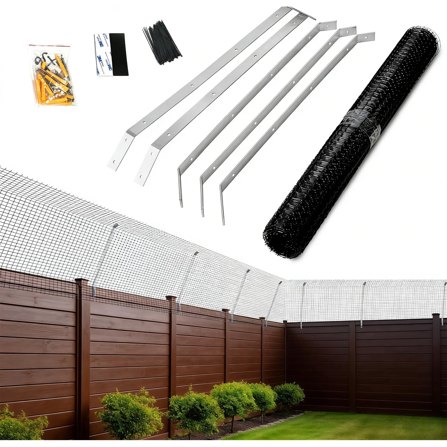 Cat Proof Fence Anti-Climb Barrier - Secure Outdoor Catio Enclosure Kit, Weatherproof Garden Mesh Fencing for Cat Safety & Protection (10 Meter Kit)