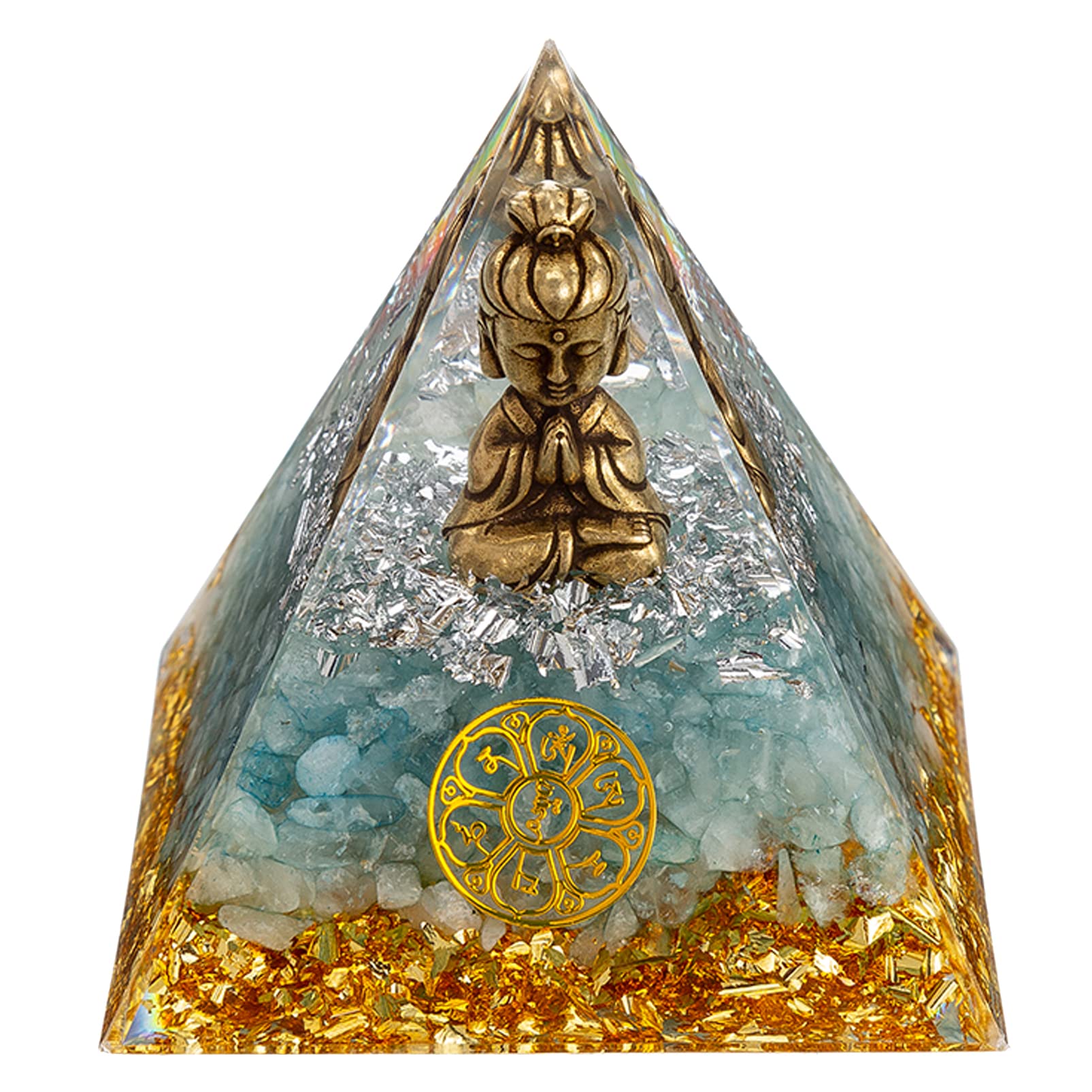 Guan Yin Statue,Quan Yin Statue,Tiny Cute Kwan Yin in Healing Crystal Orgone Pyramid-Crystal Kuan Yin Figurine,Meditating Female Buddha-Goddess of Mercy and Compassion-for Feng Shui Chakra Home Decor