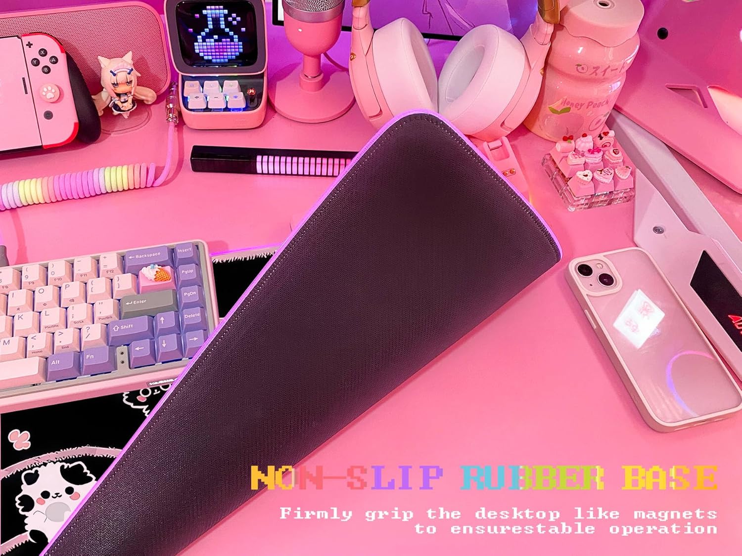 JMIYAV Pink RGB Gaming Mouse Pad 31.5x12 Inch PC XL Large Extended Glowing Led Light Up Desk Pad Non-Slip Rubber Base Computer Cute Mousepad Mat Desk Accessories Gaming Setup 16