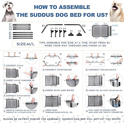 Miniatura 7 de suddus Cama elevada para perro impermeable al aire libre, cama elevada portátil para perro, cama para perro fuera del suelo, cama para perro, fácil
