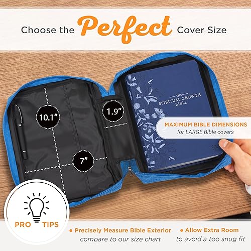 Miniatura 232 de Funda de lona para hombres y mujeres con cremallera para Biblia o libro con asa. Azul marino/Be Still