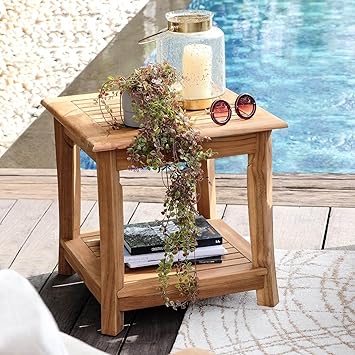 Cambridge Casual Solid Teak Wood Costa Square Side Table with Shelf