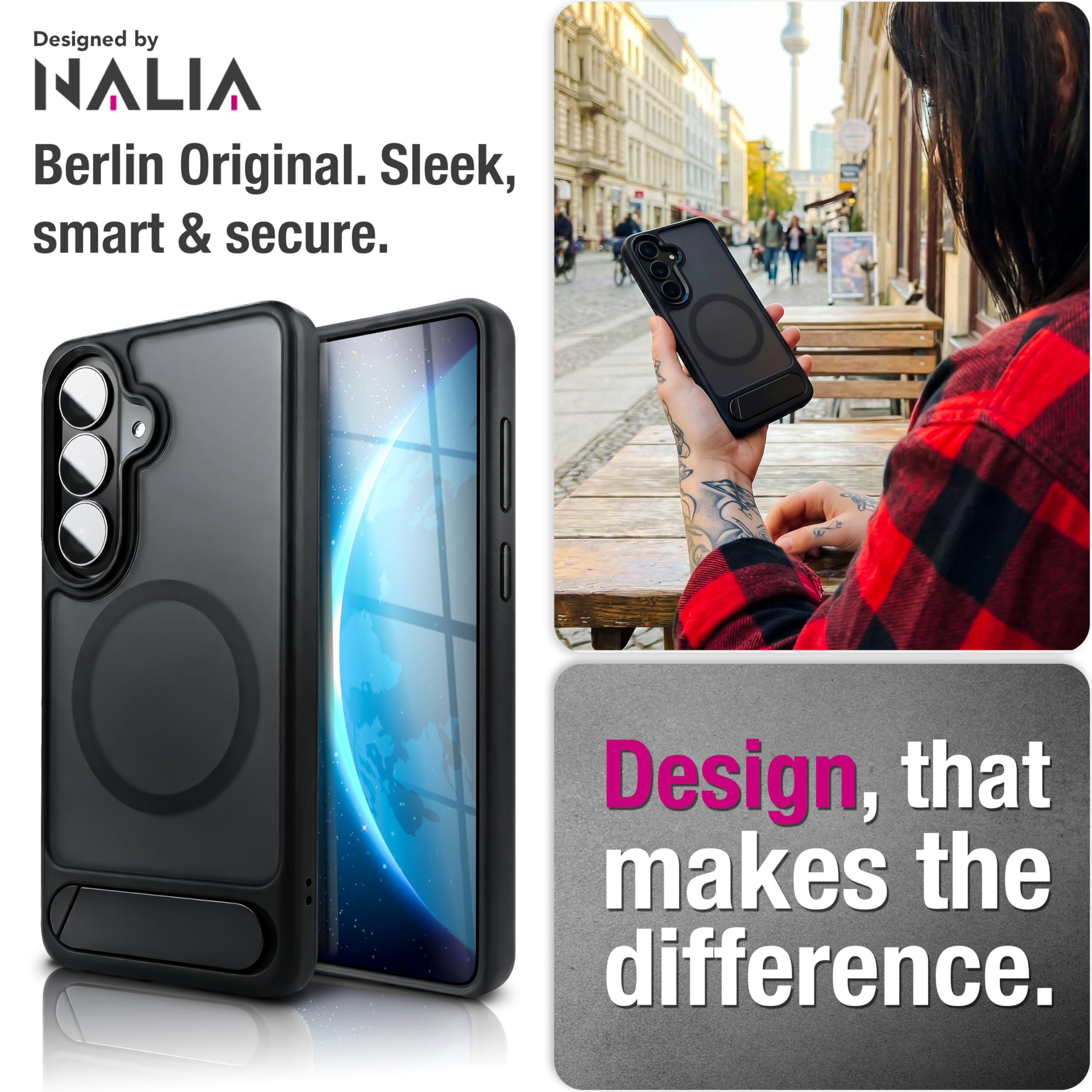 NALIA Coque Magnétique Rigide Mate pour Samsung Galaxy S26 - Compatible MagSafe & Support - Triton (Étui Antichoc Anti-Jaunissement) - Marque Allemande, Couleur:Noir Basalte