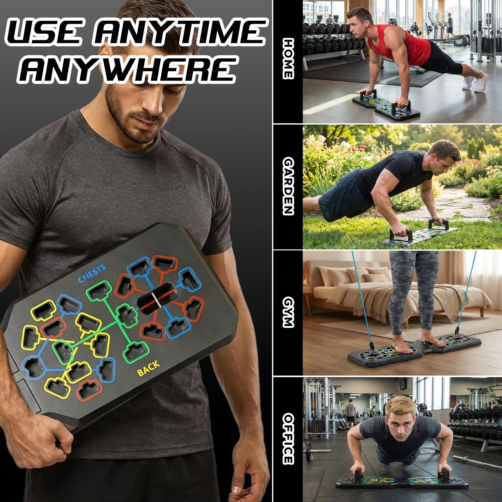 Push up Board 26 in 1, Flessioni Attrezzi, Allenamento Palestra in Casa Gym, Maniglie Antiscivolo & Corda Elastica, Allenamento Muscolare & Della Forza, Piega Portatile,Tavola per Flessioni