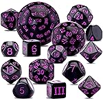 AUSTOR 15 Pieces Complete Polyhedral Dice Set D3-D100 Game Dice Set with a Leather Drawstring Storage Bag for Role Playing Table Games(Black & Purple)