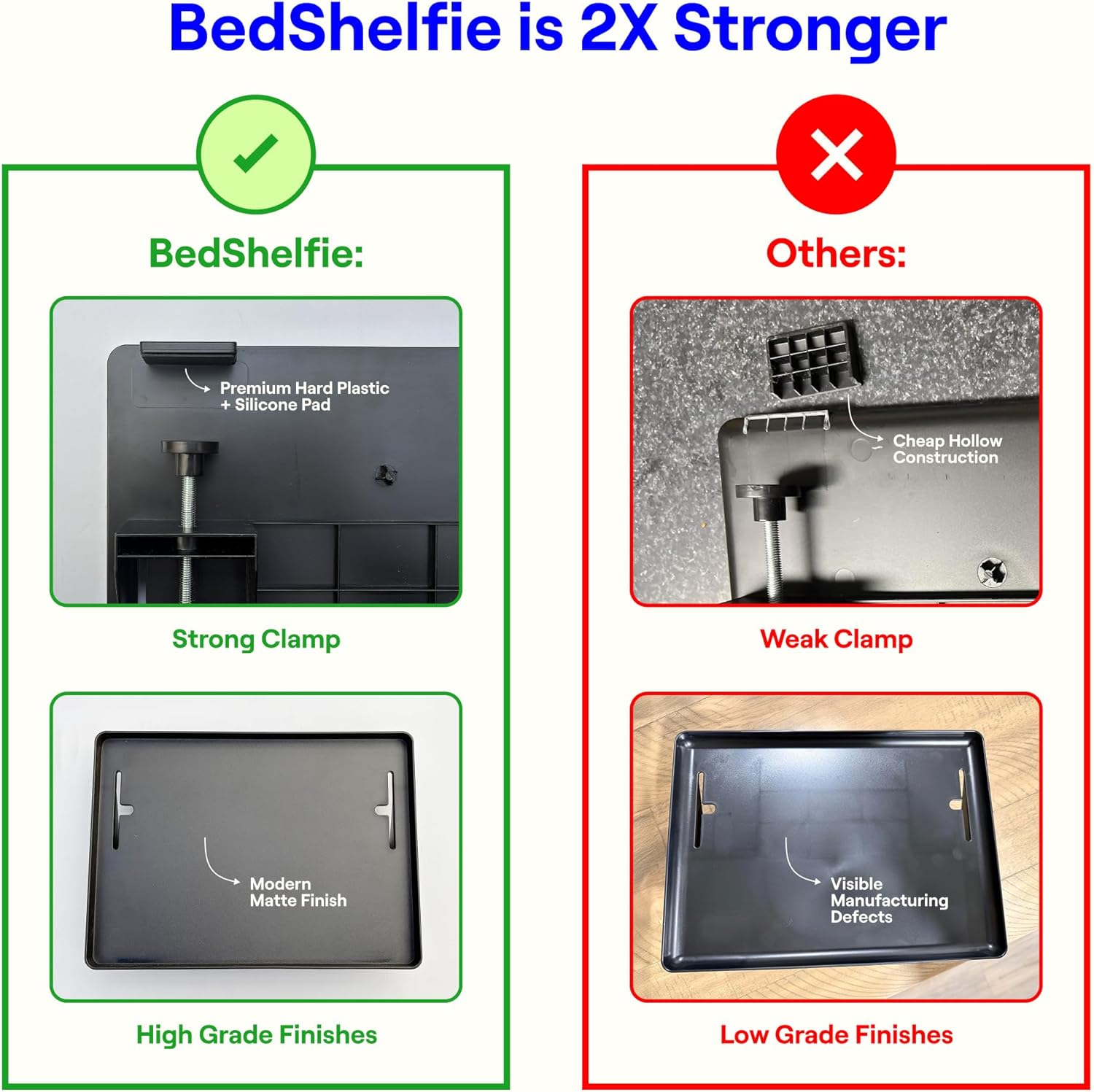 BedShelfie Bedside Shelf for Dorm Room Bunk Bed & Top Bunk, College Dorm Room Essentials, Bedside Caddy, Clip on Floating Desk Tray, Bed Side Table Storage, Loft Nightstand Decor - Cable Catch, Black - Image 3