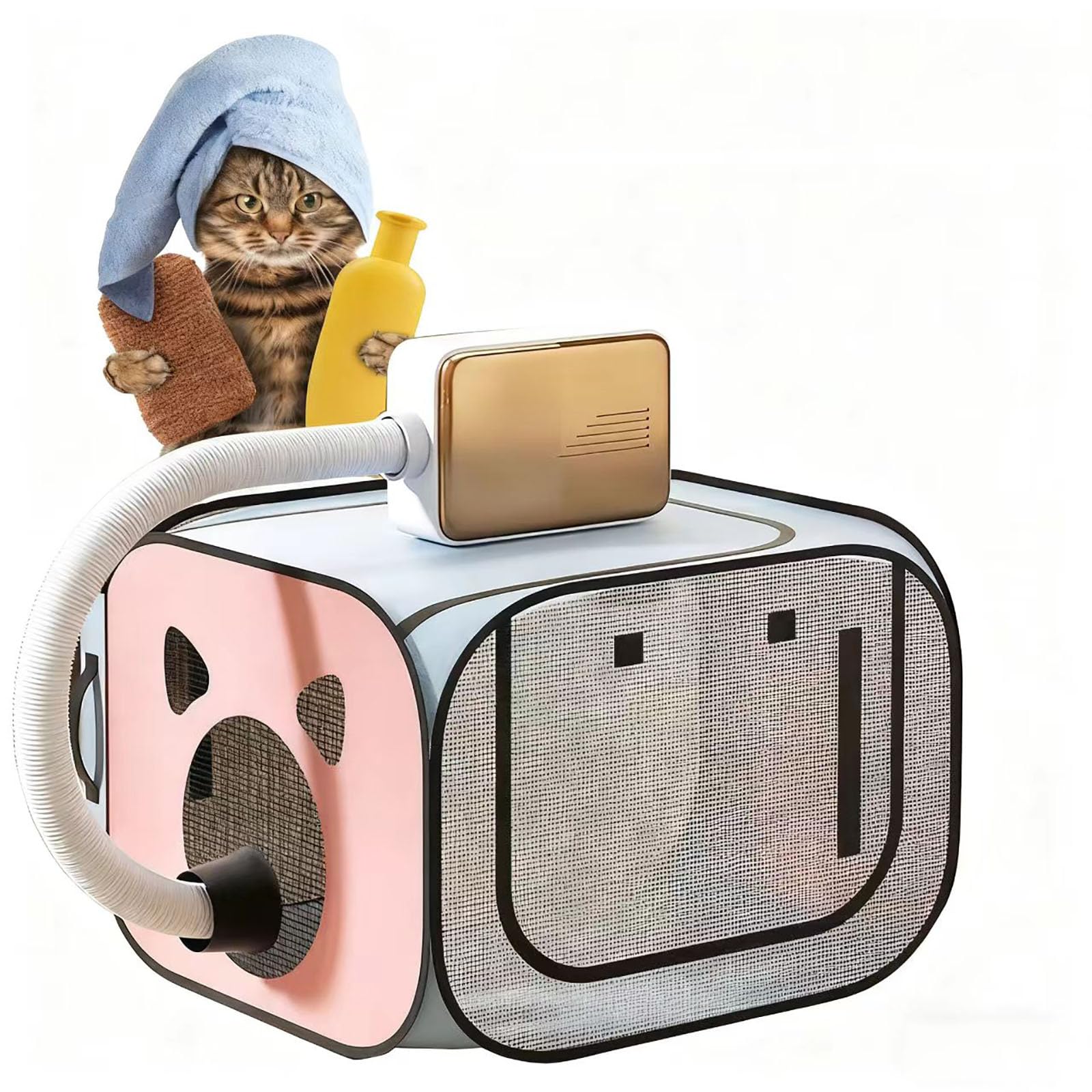 Scatola asciugabiancheria per cani e gatti, asciugatura efficiente a 360°, portatile, asciugatura rapida 10 minuti, materiale resistente antigraffio, anti-pelo, per la toelettatura della casa e i