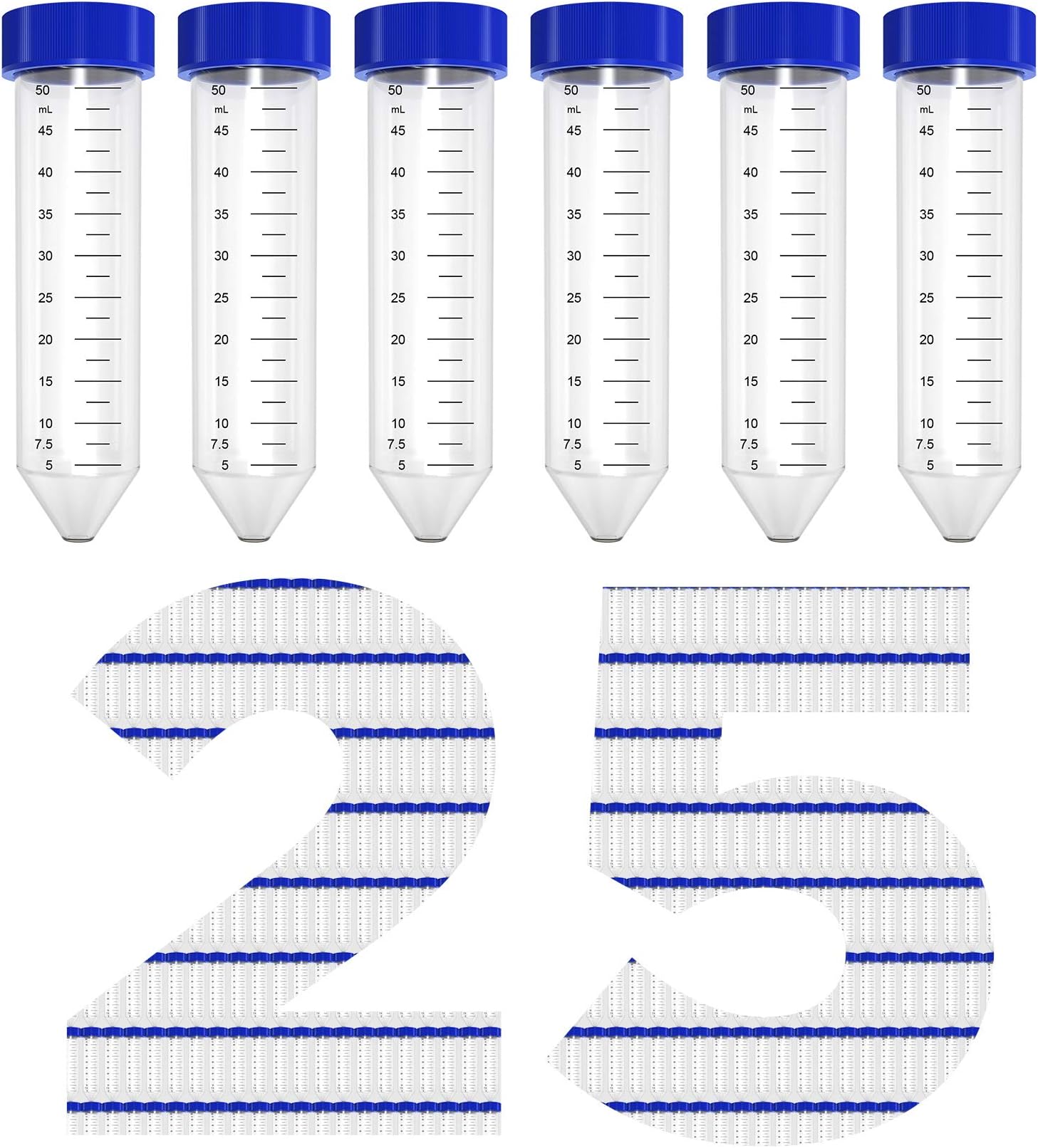 Conical Centrifuge Tubes 50mL, 25 Pack Sterile Plastic Test Tubes with Screw Caps, Polypropylene Container with Graduated and Write-on Spot, Non-Pyrogenic, DN/RNase Free