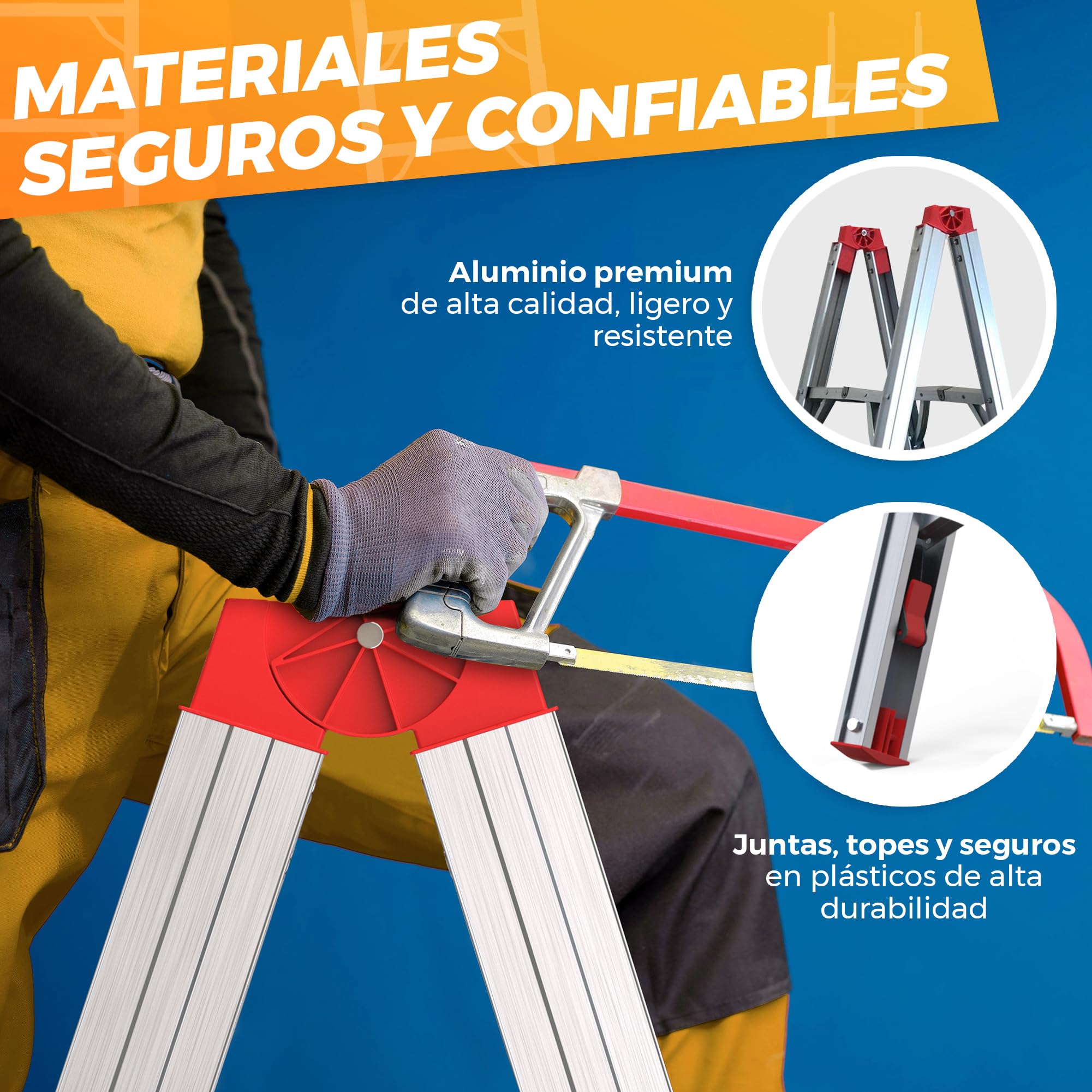 Escalera Plegable de Aluminio 5 Peldaños - Escaleras Plegables Aluminio 180 cm - Segura y Antideslizante para Hogar, Taller y Construcción - Plegado Compacto y Rápido para Espacios Reducidos