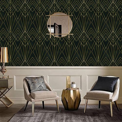 Miniatura 3 de CiCiwind Papel tapiz negro y amarillo para despegar y pegar, 16 x 197 pulgadas, líneas geométricas, papel de contacto, papel tapiz autoadhesivo