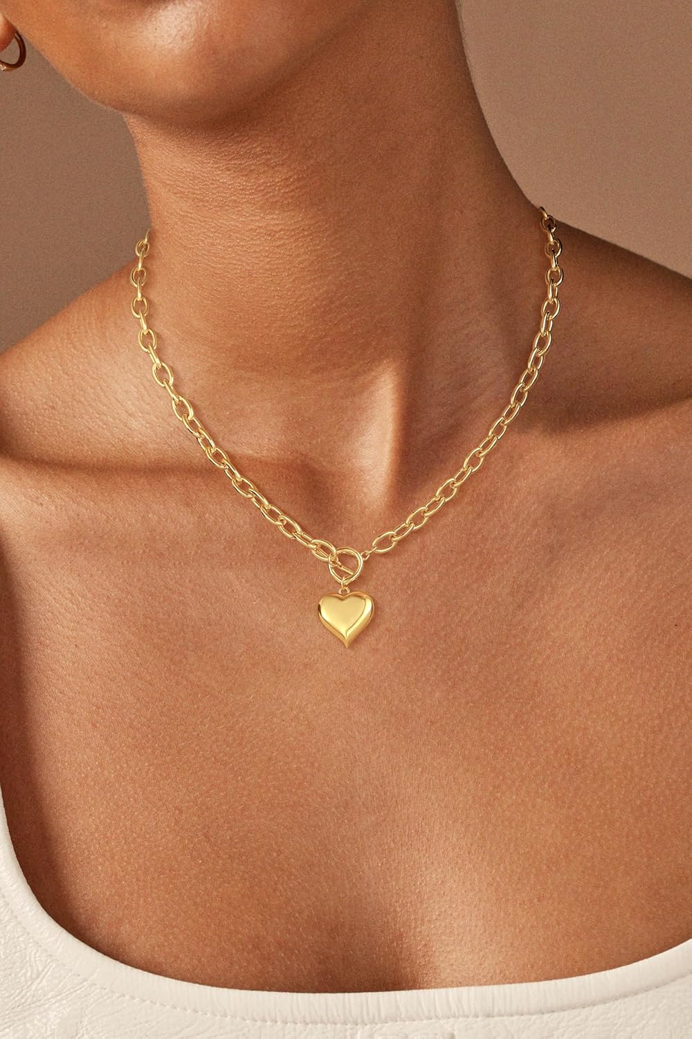 14K Gold Plated Necklace for Women Sweatproof, Non Tarnish Chunky Layered Chain Necklaces Thick Gold Layering Herringbone Paperclip Necklace Stacks Toggle Necklaces for Women Men - Image 2