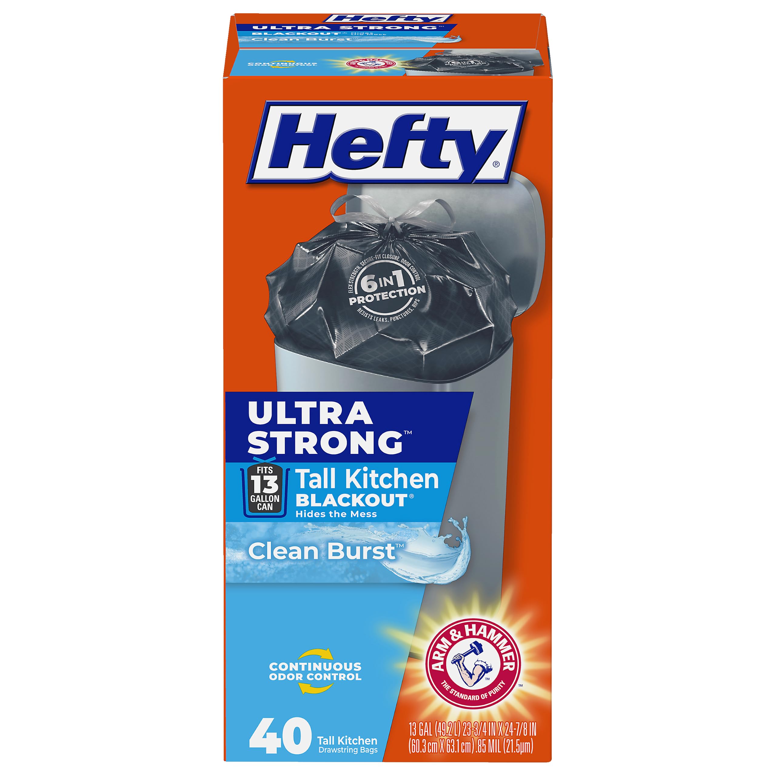 Hefty - Bolsas de basura para cocina, ultra fuertes, color negro, 3,78 l, 40 unidades BHBS0519S2003 , 13 Gallon, Negro, 1