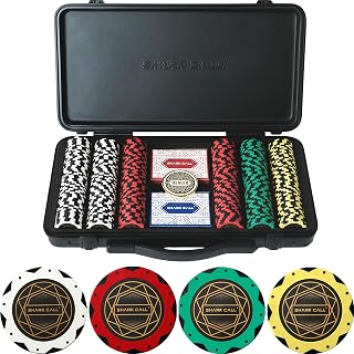 300-teiliges Tonpokerchip-Set, 14 g Pokerchips, professionelles Gewicht, komplettes Set für Texas Hold'em, leere Chips mit verbessertem Poker-Etui