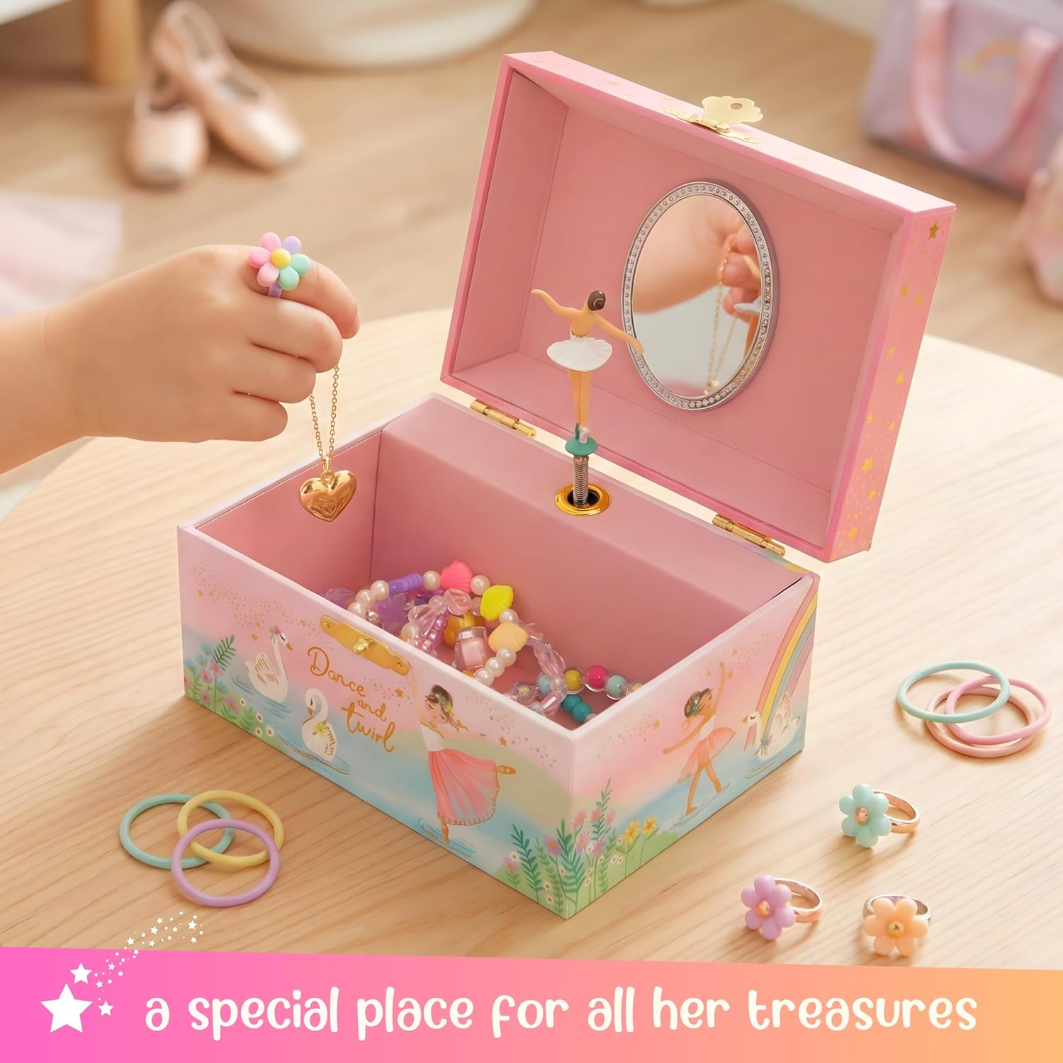 Giggle & Honey® Musical Ballerina Jewelry Box for Girls - Kids Music Box with Spinning Ballerina, Ballet Birthday Gifts for Little Girls, Jewelry Boxes - Ages 3-10 - Image 7