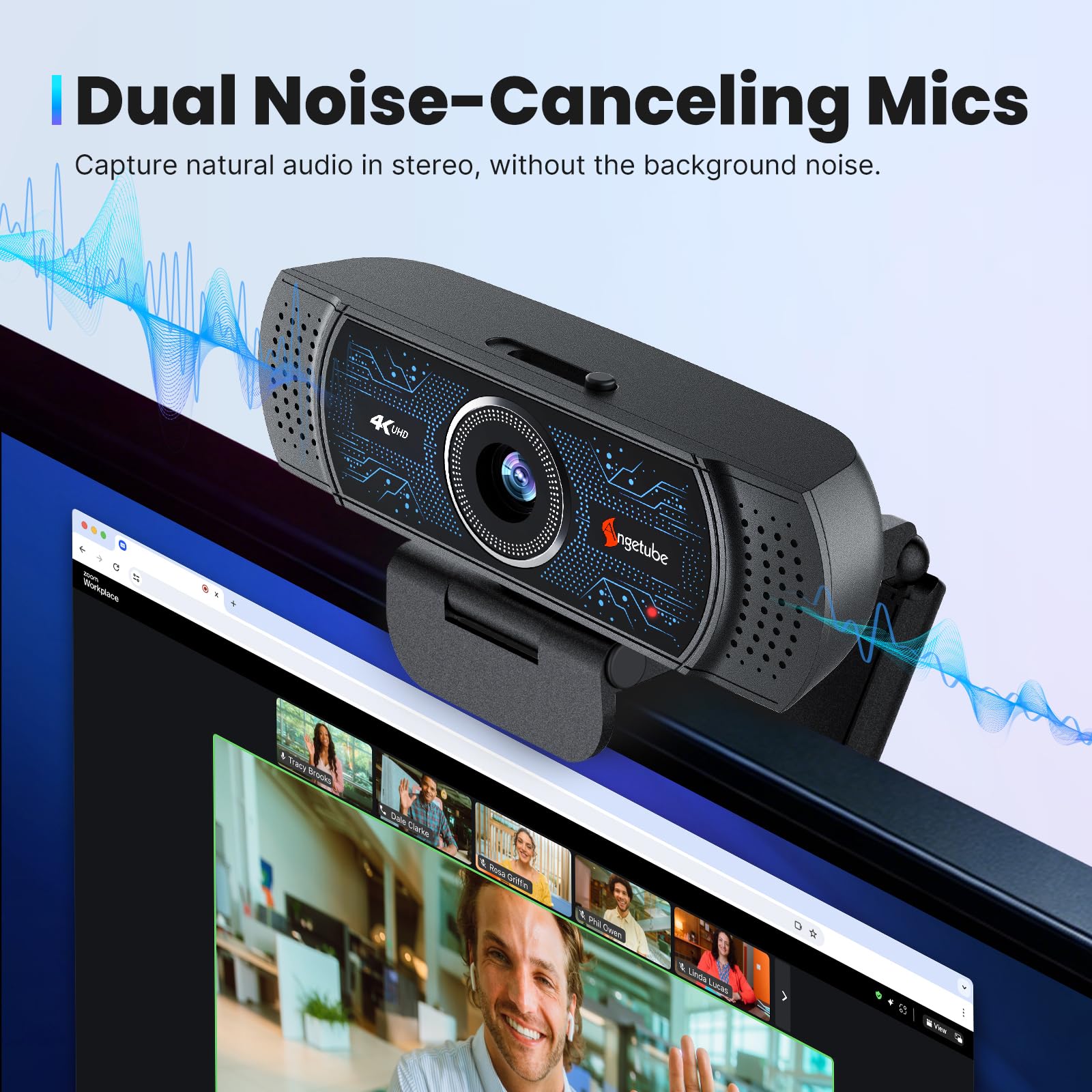 Angetube Webcam 4K pour PC, Web Caméra avec 2 Microphones, PDAF Automatique