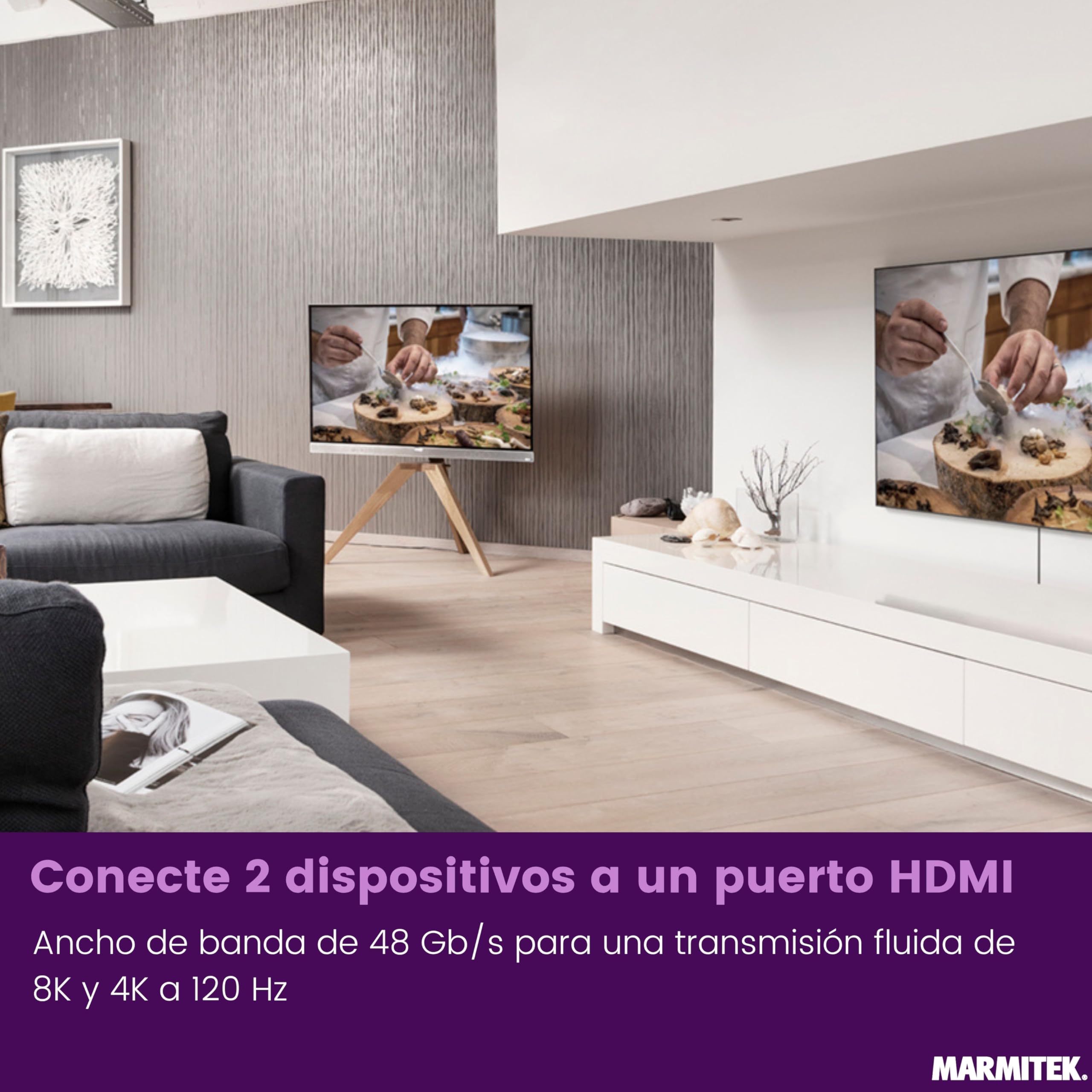 Switch HDMI 8K60 Marmitek AS28-4K120 Gaming Fluido - HDMI 2.1 2 entradas 1 Salida - 48 Gbit/s VRR ALLM QMS QFT - conmutación automática - selector HDMI