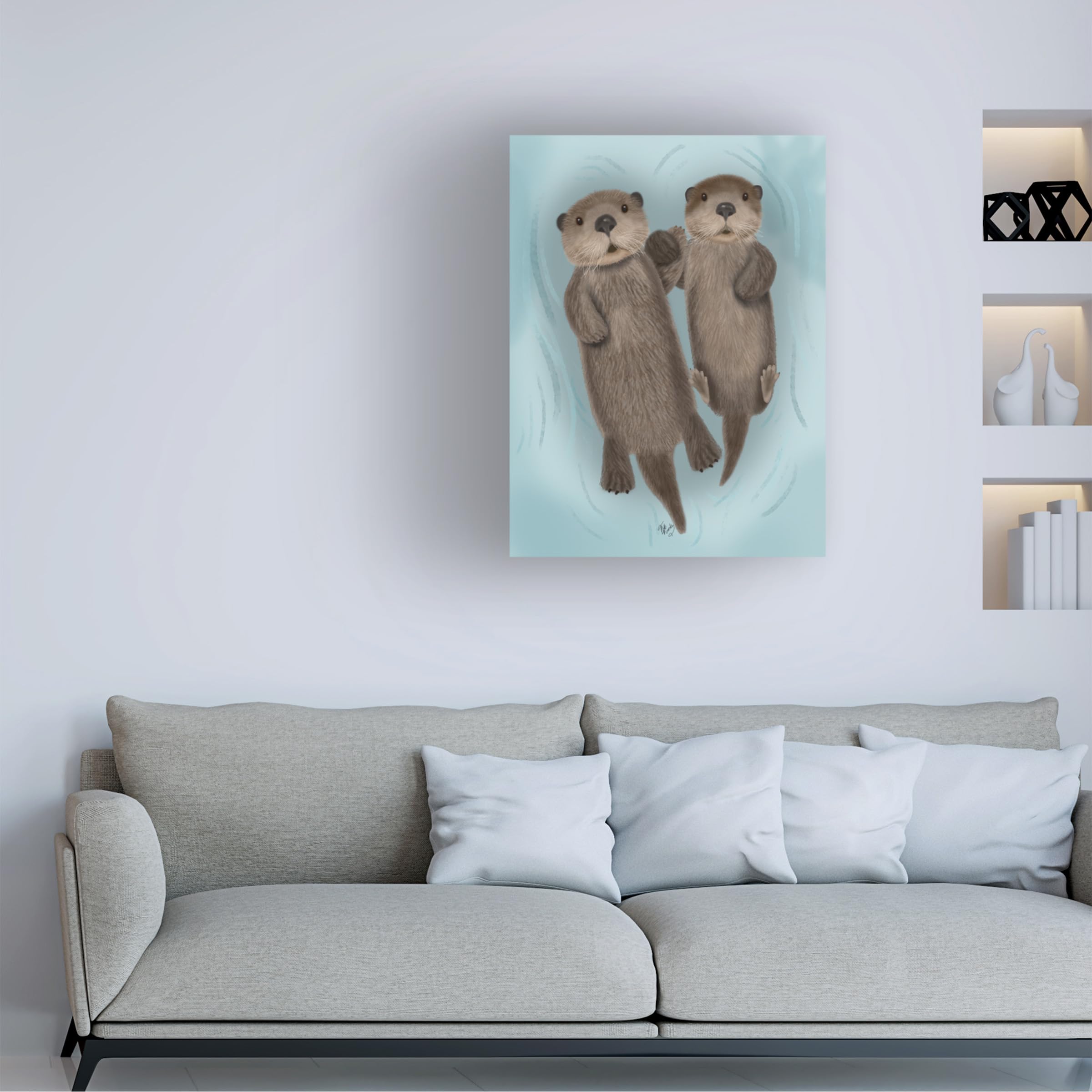 Amazon.co.jp: 商標ファインアート、24x32 手をつないでいるカワウソ