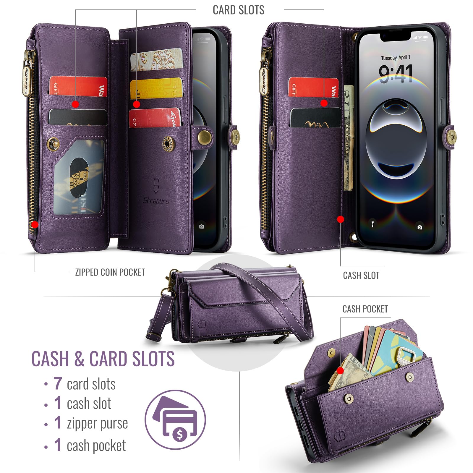Amazon.com: Strapurs Crossbody Wallet Case Compatible with iPhone