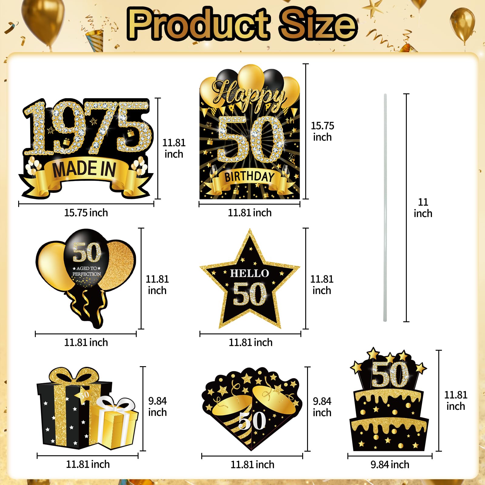 Happy 50th Birthday Banner 300x50 Cm – Schwarz-gold, Polyester, Für Innen & Außen