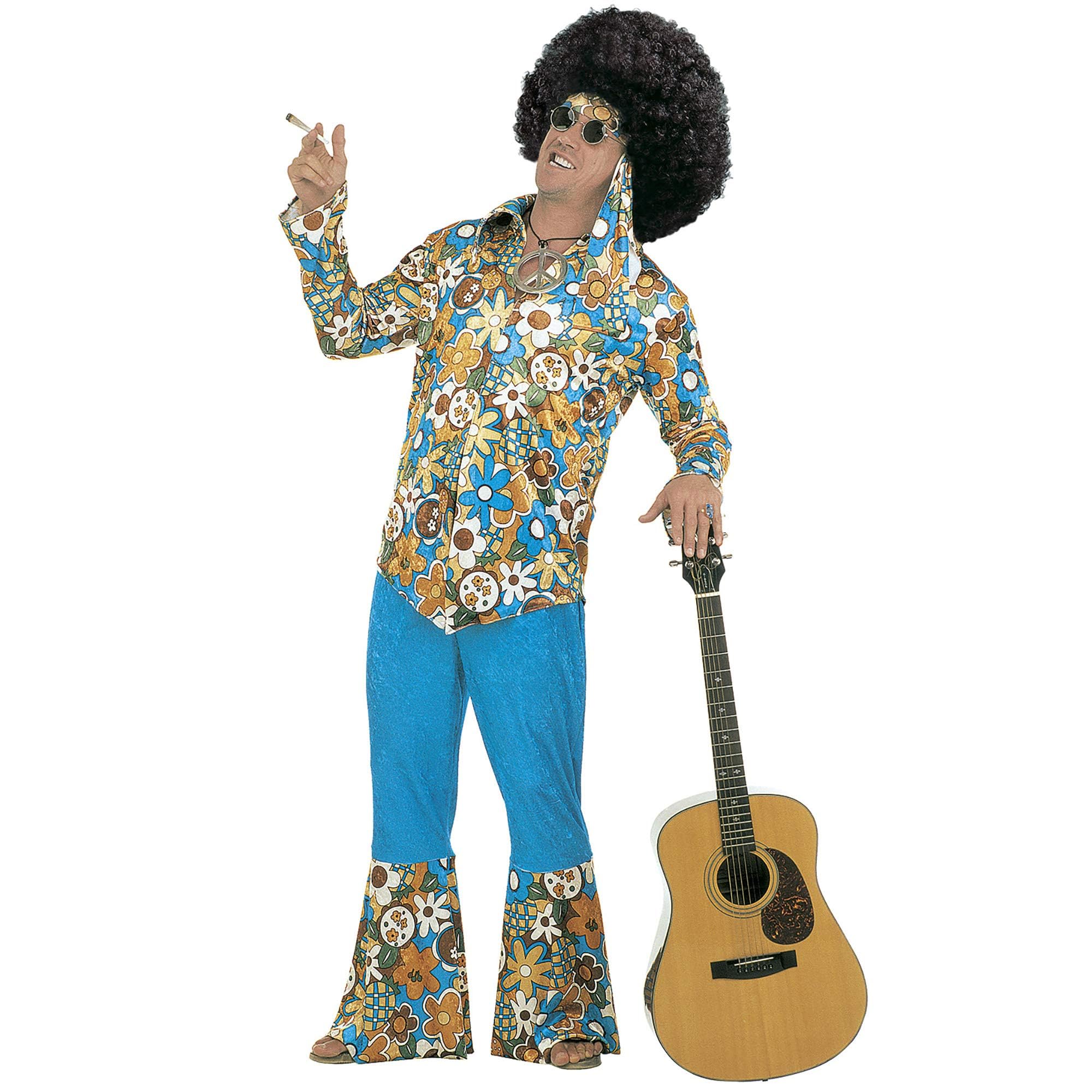 Mens Hippie Man Blue Velvet Costume Extra Large UK 46" for 60s 70s Hippy Fancy Dress