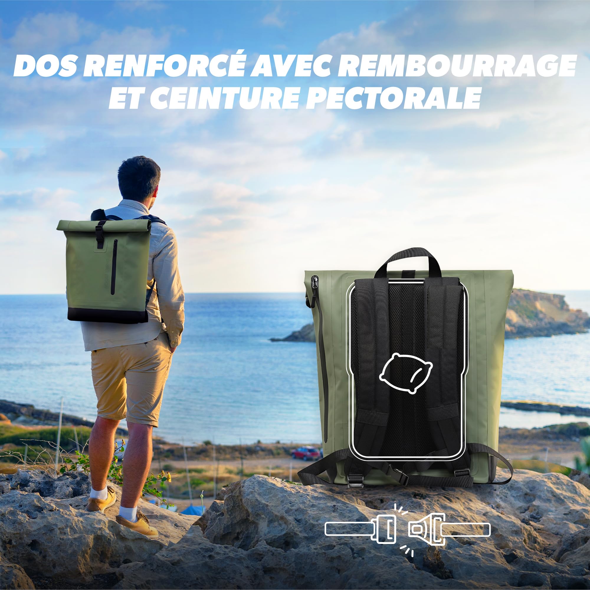 Pack Casque Vélo Connecté avec LED et Clignotants + Sac à Dos Imperméable 25L